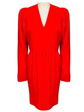 STELLA MCCARTNEY RED LONG SLEEVED V-NECK CREPE DRESS